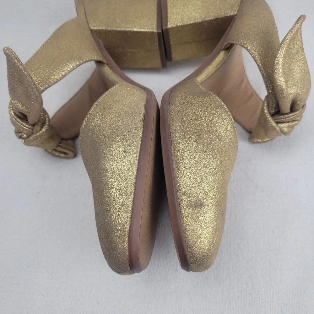 Madewell The Zoe Bow Mule Gold Metallic Leather 3" Block Heel Women's Size 6 - Picture 5 of 7